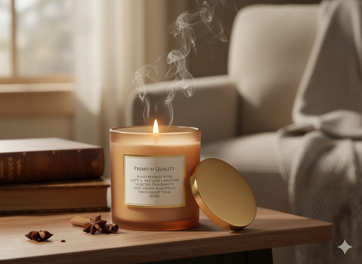 Luxury scented candle in warm setting